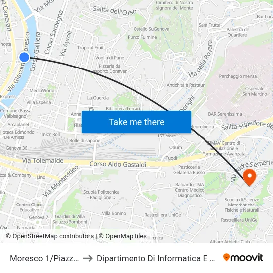 Moresco 1/Firpo Square to Department of Computer Science and Mathematics map