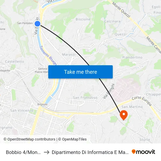 Bobbio 4/Montaldo to Dipartimento Di Informatica E Matematica map