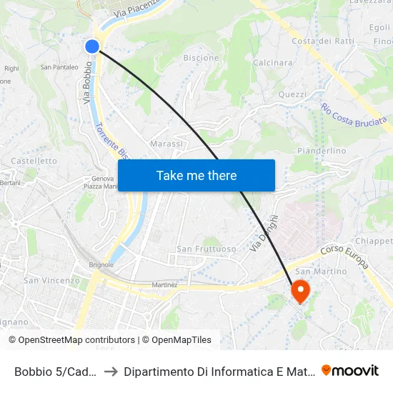 Bobbio 5/Caderiva to Department of Computer Science and Mathematics map