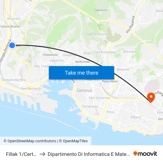 Fillak 1/Certosa to Dipartimento Di Informatica E Matematica map