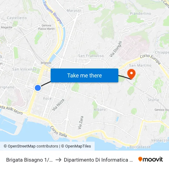 Brigata Bisagno 1/Barabino to Dipartimento Di Informatica E Matematica map