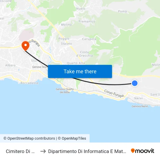 Cimitero Di Nervi to Dipartimento Di Informatica E Matematica map