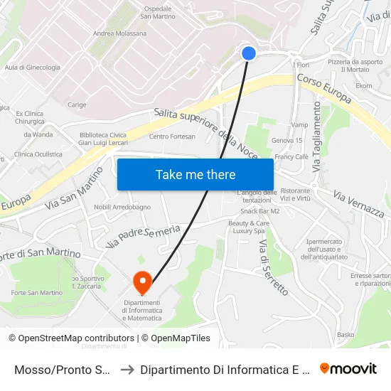 Mosso/Pronto Soccorso to Dipartimento Di Informatica E Matematica map