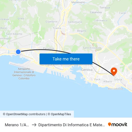 Merano 1/Amiu to Dipartimento Di Informatica E Matematica map