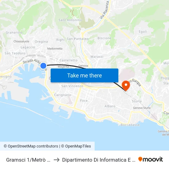 Gramsci 1/Metrò Darsena to Dipartimento Di Informatica E Matematica map