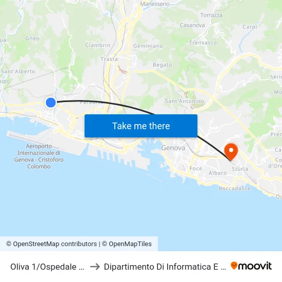 Oliva 1/Ospedale Di Sestri to Dipartimento Di Informatica E Matematica map