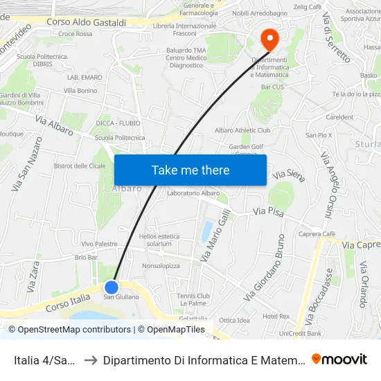 Italia 4/Sauro to Dipartimento Di Informatica E Matematica map