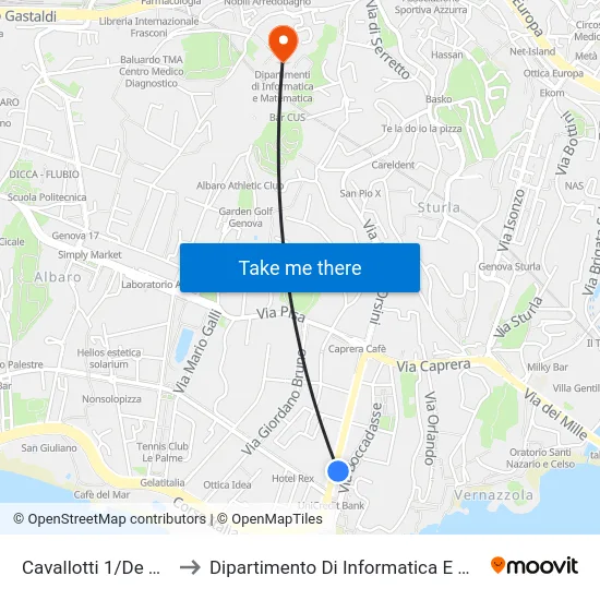 Cavallotti 1/De Gaspari to Dipartimento Di Informatica E Matematica map
