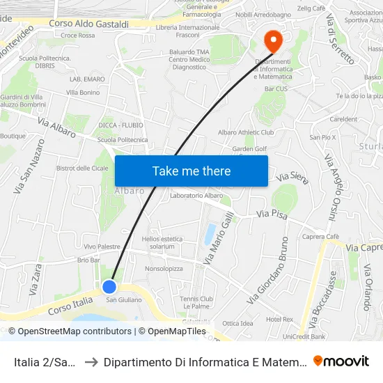 Italia 2/Sauro to Dipartimento Di Informatica E Matematica map