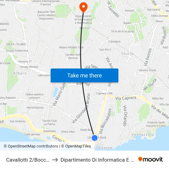 Cavallotti 2/Boccadasse to Dipartimento Di Informatica E Matematica map