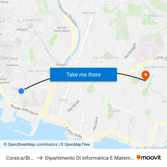 Corsica/Bixio to Dipartimento Di Informatica E Matematica map