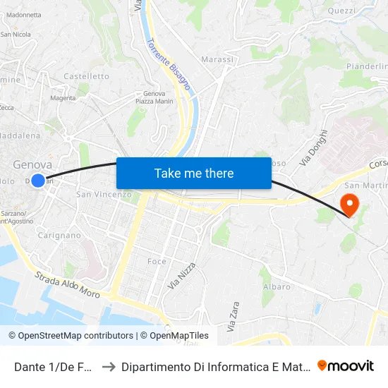 Dante 1/De Ferrari to Dipartimento Di Informatica E Matematica map