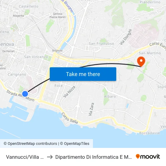 Vannucci/Villa Croce to Dipartimento Di Informatica E Matematica map