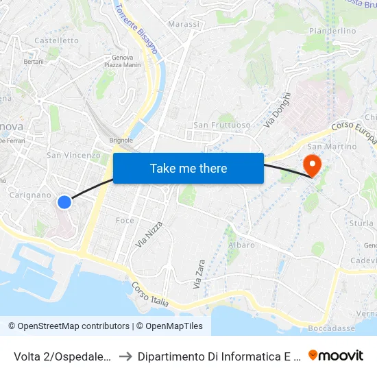 Volta 2/Galliera Hospital to Department of Computer Science and Mathematics map