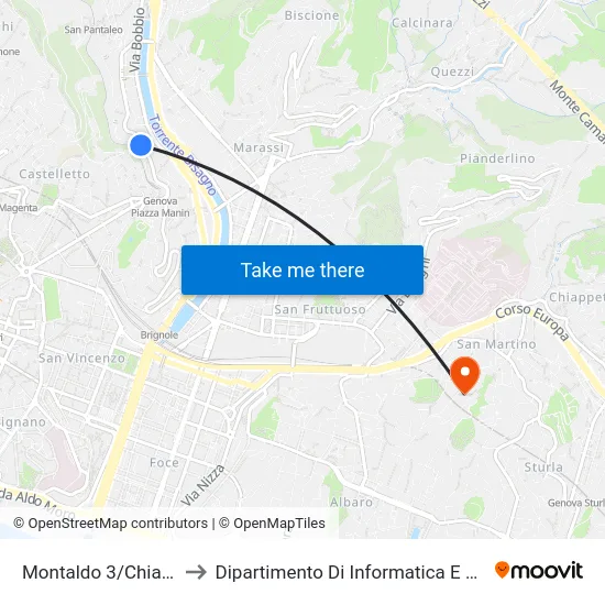 Montaldo 3/Chiappazzo to Dipartimento Di Informatica E Matematica map