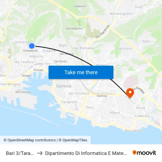 Bari 3/Taranto to Department of Computer Science and Mathematics map