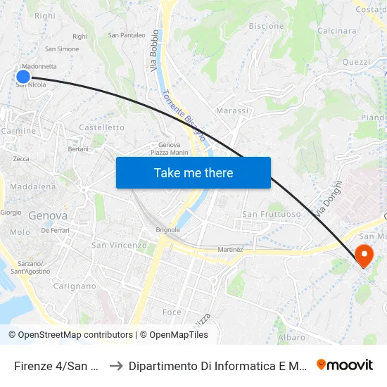 Firenze 4/San Nicola to Department of Computer Science and Mathematics map