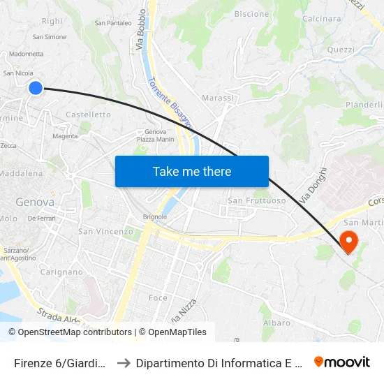 Firenze 6/Giardini Rossi to Dipartimento Di Informatica E Matematica map