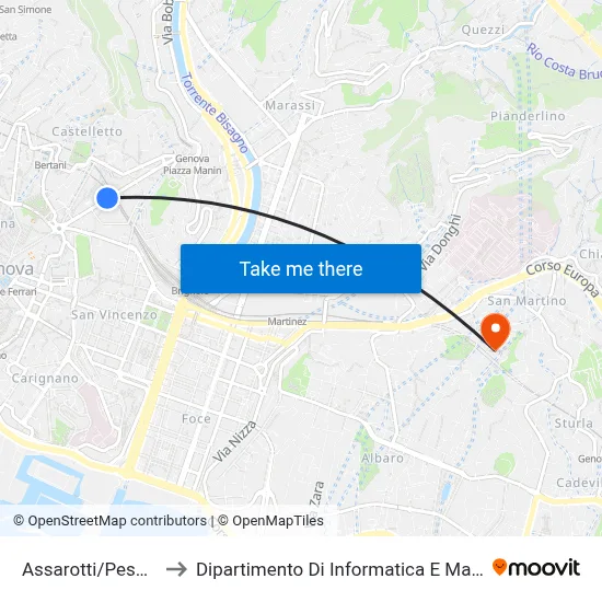 Assarotti/Peschiera to Department of Computer Science and Mathematics map