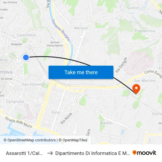Assarotti 1/Calatafimi to Dipartimento Di Informatica E Matematica map