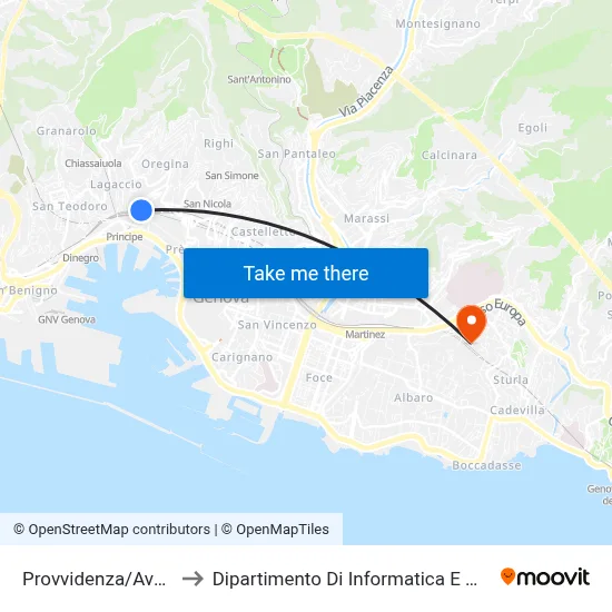 Provvidenza/Avezzana to Department of Computer Science and Mathematics map
