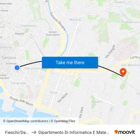 Fieschi/Dante to Dipartimento Di Informatica E Matematica map
