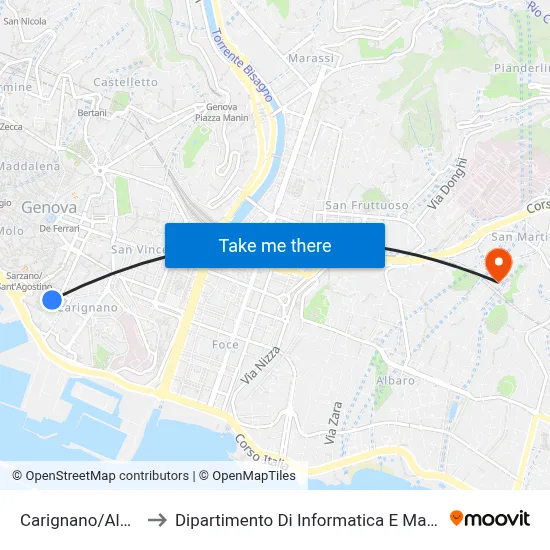 Carignano/Alghero to Department of Computer Science and Mathematics map