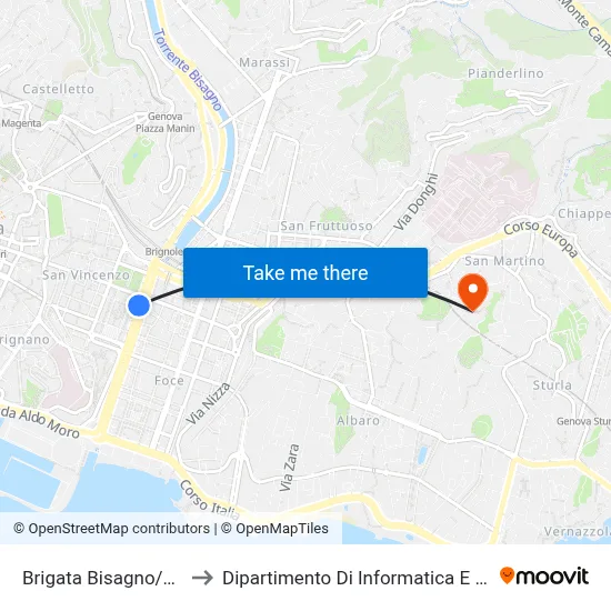 Brigata Bisagno/Cadorna to Dipartimento Di Informatica E Matematica map