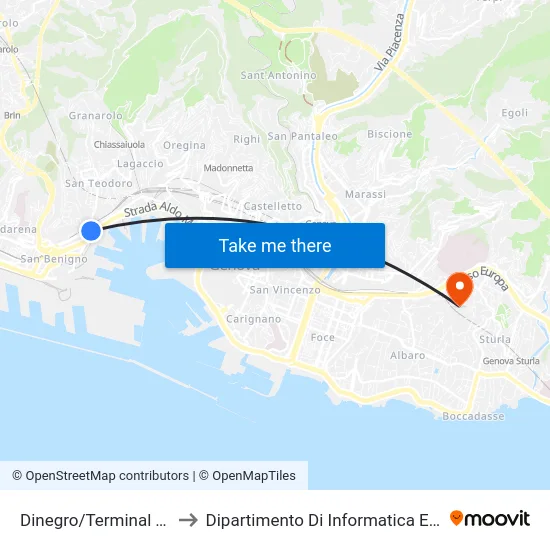 Dinegro/Terminal Traghetti to Dipartimento Di Informatica E Matematica map