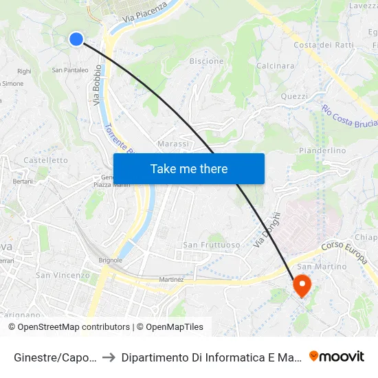 Ginestre/Terminal to Department of Computer Science and Mathematics map