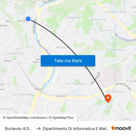 Burlando 4/Schools to Department of Computer Science and Mathematics map