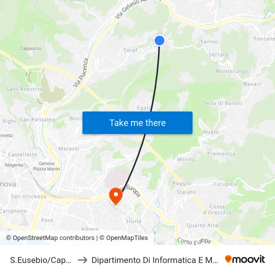 S.Eusebio/Capolinea to Dipartimento Di Informatica E Matematica map