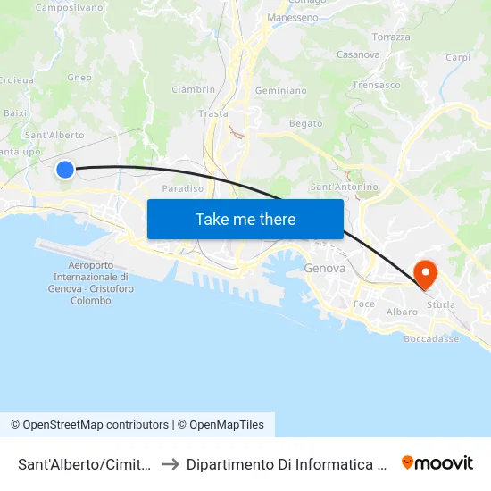 Sant'Alberto/Cimitero Sestri to Dipartimento Di Informatica E Matematica map