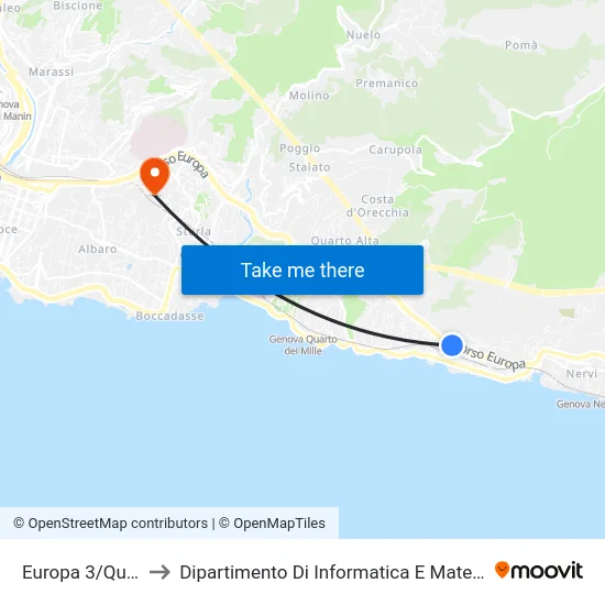 Europa 3/Quinto to Dipartimento Di Informatica E Matematica map