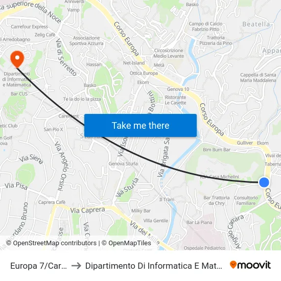 Europa 7/Carrara to Dipartimento Di Informatica E Matematica map