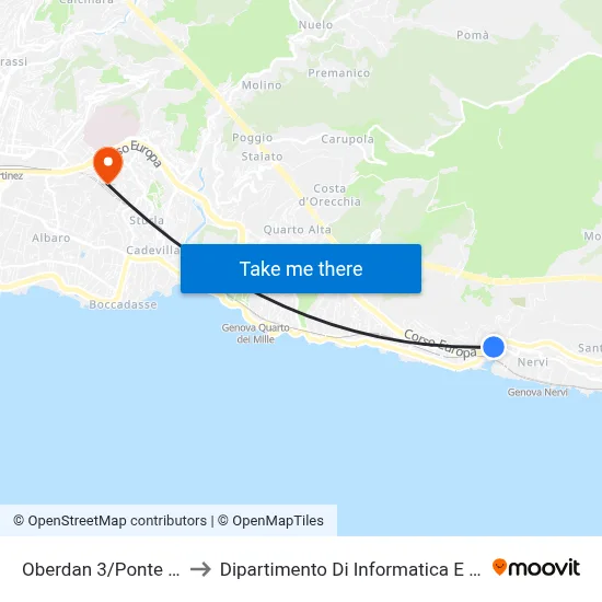 Oberdan 3/Nervi Bridge to Department of Computer Science and Mathematics map