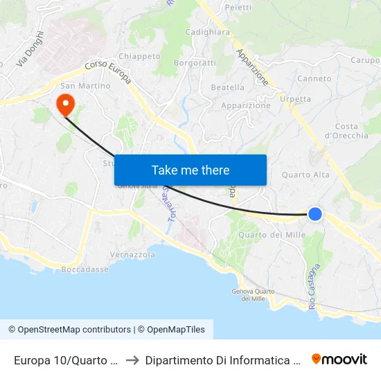 Europa 10/Quarto Castagna to Dipartimento Di Informatica E Matematica map