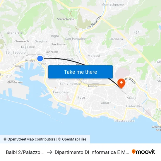 Balbi 2/Royal Palace to Department of Computer Science and Mathematics map