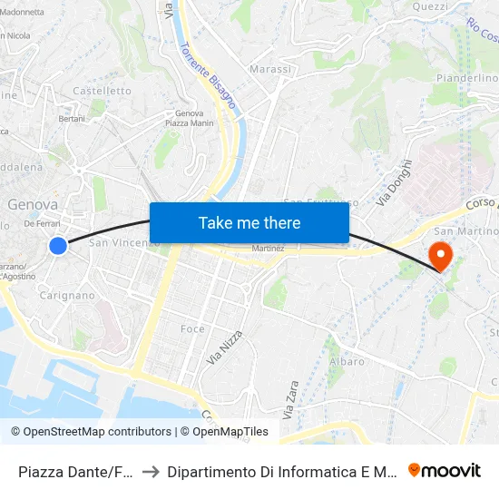 Dante Square/Fieschi to Department of Computer Science and Mathematics map