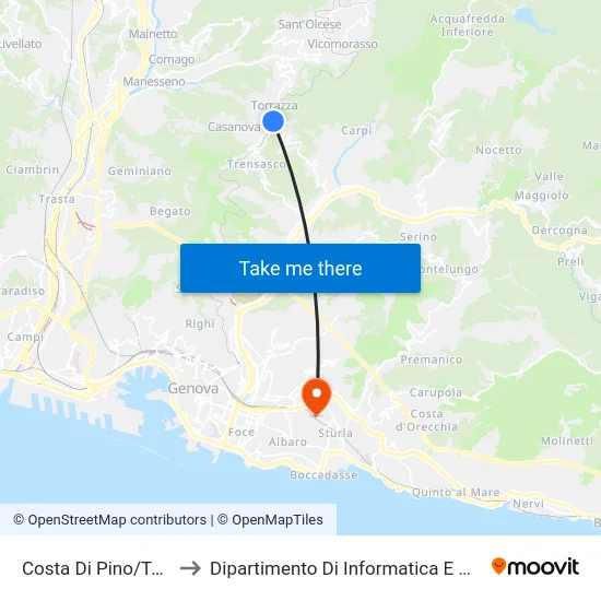 Costa Di Pino/Torrazza to Dipartimento Di Informatica E Matematica map