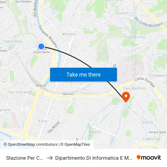 Casella Station to Department of Computer Science and Mathematics map