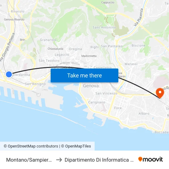 Montano/Sampierdarena FS to Dipartimento Di Informatica E Matematica map