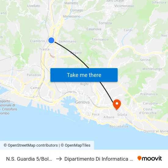 N.S. Guardia 5/Bolzaneto FS to Dipartimento Di Informatica E Matematica map