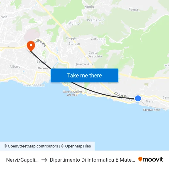 Nervi/Capolinea to Dipartimento Di Informatica E Matematica map