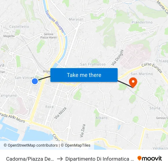 Cadorna/Piazza Della Vittoria to Dipartimento Di Informatica E Matematica map