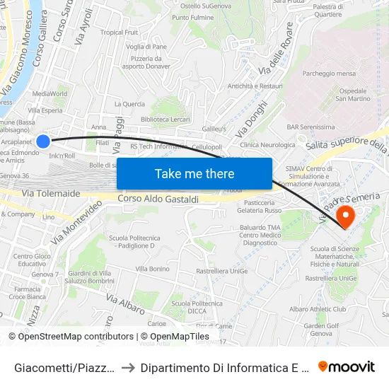 Giacometti/Giusti Square to Department of Computer Science and Mathematics map