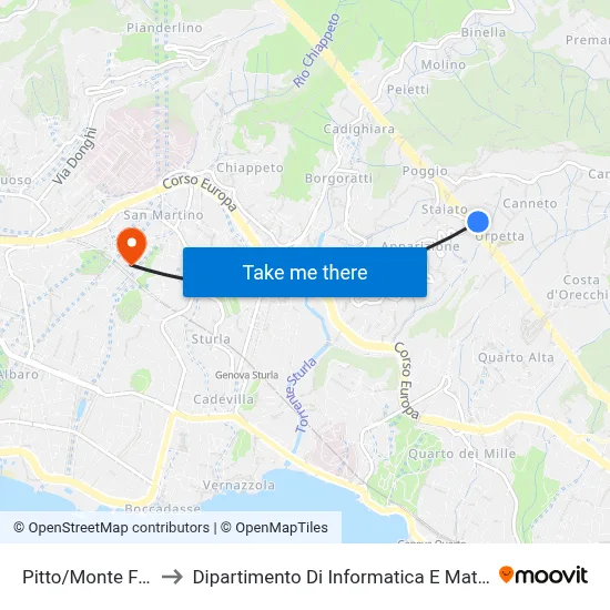 Pitto/Monte Fasce to Department of Computer Science and Mathematics map