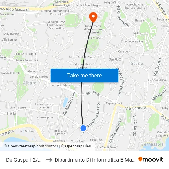 De Gaspari 2/Bruno to Dipartimento Di Informatica E Matematica map