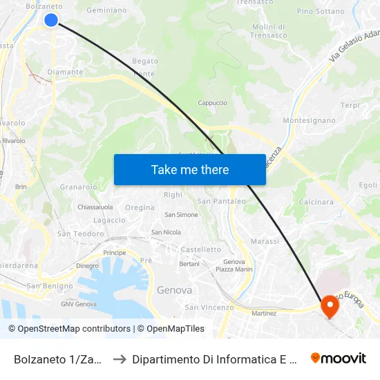 Bolzaneto 1/Zamperini to Department of Computer Science and Mathematics map