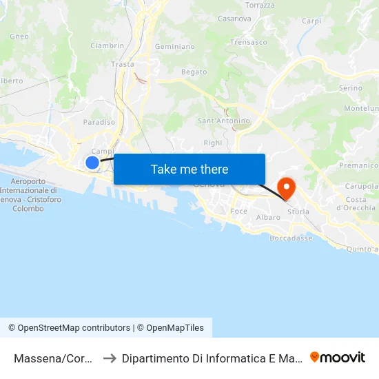 Massena/Coronata to Dipartimento Di Informatica E Matematica map